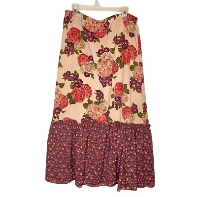 #ad Handmade 70s Hippie Flower Rose Maxi Skirt Floor Length Boho Prairie Skirt L XL