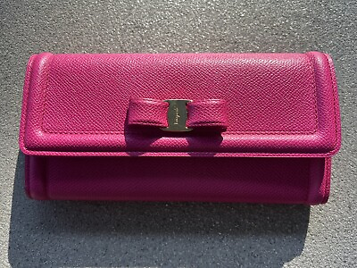#ad Authentic Salvatore Ferragamo Vara Ribbon Long Wallet Purple Leather