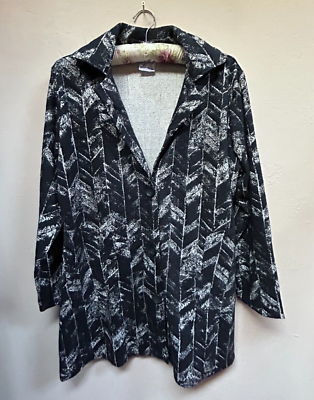 #ad Parsley amp; Sage Women#x27;s Medium Chevron Metallic Coat Button Jacket Black White