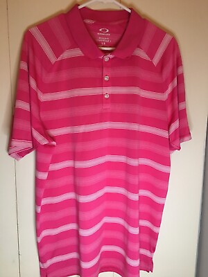 #ad Oakley Large Regular Fit Hydrolix Pink Wth Striped Athletic Golf Shirt Festive