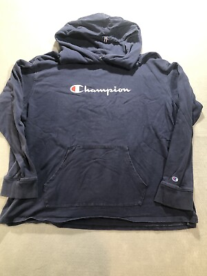 #ad Champion Authentic Logo Adult XL Navy Blue Lightweight Pullover Hoodie Retro