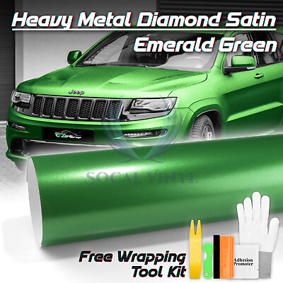 #ad Heavy Metal Diamond Satin Emerald Green Car Vinyl Wrap Decal Sticker Sheet Film $4.99
