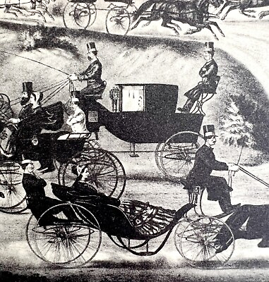 #ad Central Park Horse Drawn Carriages 1942 Art Antique Print Men In Top Hats DWV5D