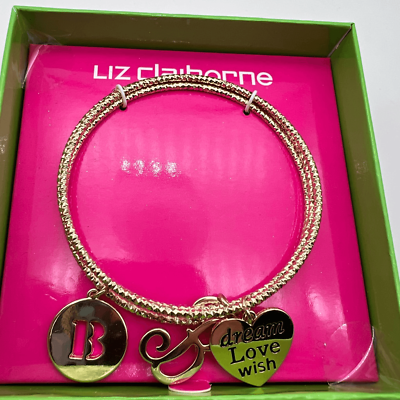 #ad NWT Liz Claiborne B Initial Gold tone bangle bracelet charm Gift birthday