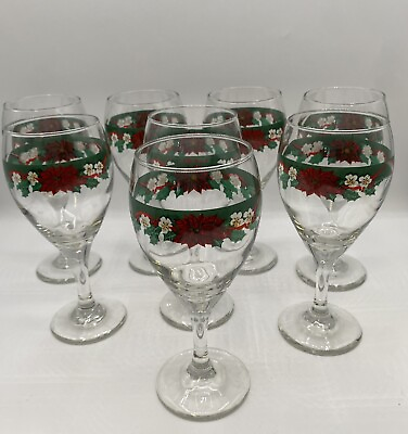 #ad Poinsettia Tienshan Deck The Halls Water Or Wine Goblets 10 Oz Set Of 8 $50.00