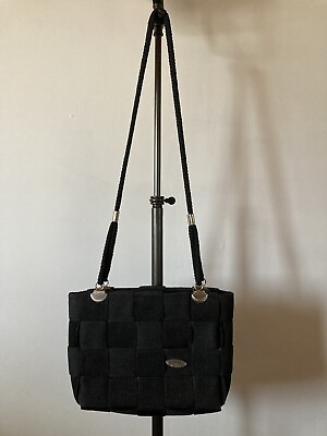#ad Vintage Gabriella Black Woven Handbag Purse Italy Designer