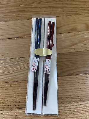 #ad 2 pairs HIGH CLASS Japanese Lacquer w Abalone Shells URUSHI Chopsticks 2 Rest