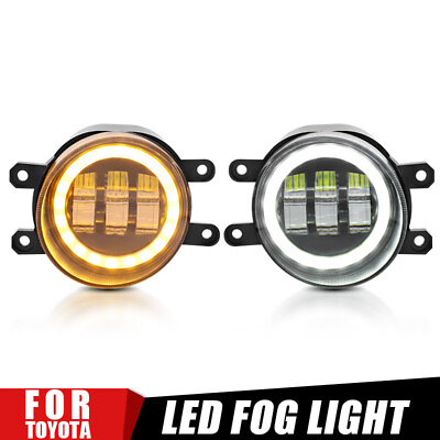 #ad LED Bumper Fog Lights Amber White Halo DRL For Toyota Corolla Tacoma Camry RAV4