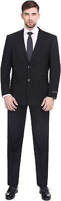 #ad Pamp;L Men#x27;s 2 Piece Classic Fit 2 Button Suit Jacket Office Dress Blazer amp; Pleated