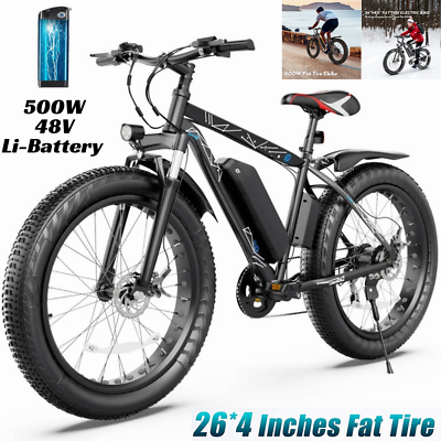 #ad 500W 48V 13Ah Power Electric Bike 26quot; Fat Tire e Bike E Mountain Bicycle 25mph🚴