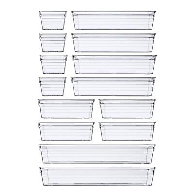 #ad 14 PCS Clear Plastic Drawer Organizer Tray for Makeup Kitchen Utensils Jewe...