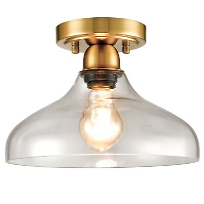 #ad Contemporary Metal Glass Semi Flush Ceiling Light Pendant Light Brass Finish