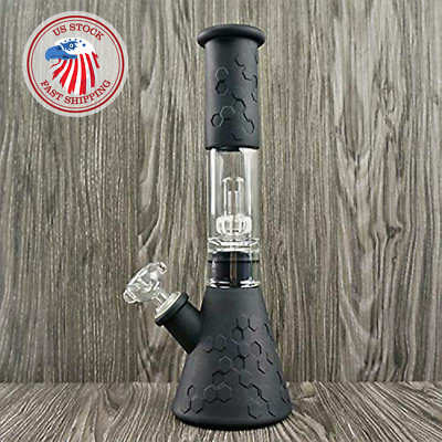 #ad 12quot; Silicone Glass Bong Smoking Hookah Water Pipe Heavy Beaker Tobacco 14mm Bowl
