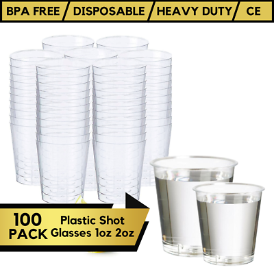 #ad 100 x Clear Plastic Shot Glasses Disposable Shot Jelly Shots Dessert Reusable