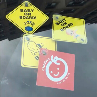 #ad Baby On Board SAFETY Car Window Suction Cup Yellow REFLECTIVE Warning Sign 12CM