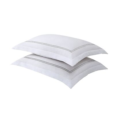 #ad Levinsohn Luxury Hotel Tailored Pillow Sham White with Silver Baratta Stitche...