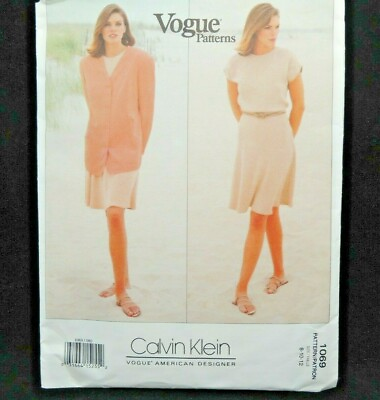 #ad Vintage Vogue Designer Calvin Klein Sewing Pattern 1069 Dress Size 8 12 Uncut
