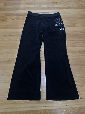 #ad Vintage Juicy Couture Velour Pants Womens Medium Black Flare Spellout Logo