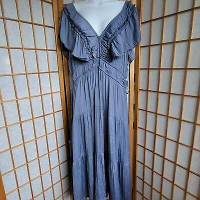 #ad NWT WOMENS JOIE UNIQUE BLUE SILKY POLYESTER SEXY FIT amp; FLARE MAXI DRESS SIZE XL $54.99