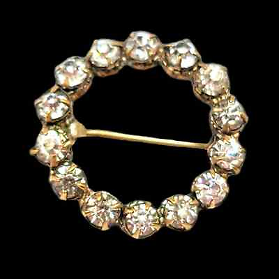 #ad Tiny Round Sparkly Antique Paste C Claps Wreath Pin Brooch