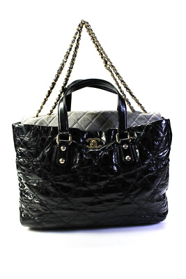 #ad Chanel Womens Quilted CC Turnlock Large Portobello Tote Handbag Black E2301786