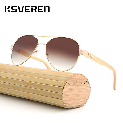 #ad Bamboo Wood Retro Sunglasses Men Women Wooden Temple Outdoor UV400 Glasses 2023