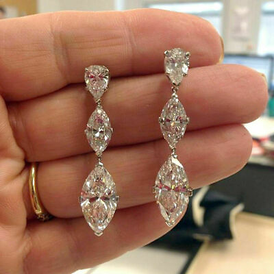 #ad Genuine 5.10CT Marquise amp; Pear Shape Clear Cubic Zirconia Drop Dangle Earrings