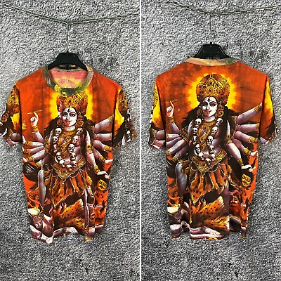 #ad Mens Vintage Kali Ma Hindu Durga God Indian Graphic T Shirt Size S M