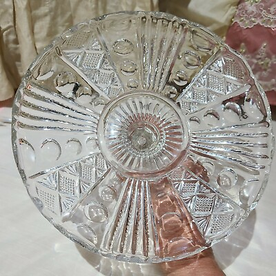 #ad VINTAGE BEAUTIFUL PATTERN CLEAR GLASS 8quot; DIAMETER PEDESTAL CAKE PLATE ♡ 5quot; TALL