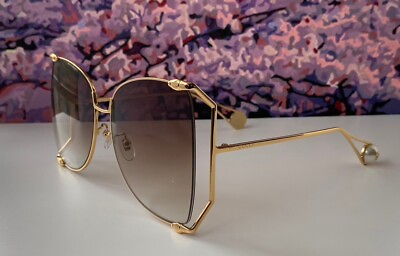#ad Sunglasses Gucci GG0252S 001 Gold Frame Brown Lens Women#x27;s Oversize Butterfly