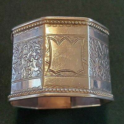 #ad English Chased Sterling Napkin Ring Made in Birmingham in 1892 No Mono #11102