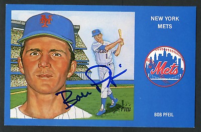 #ad Bob Pfeil signed autograph 1969 New York Mets Postcard atrwork by Susan Rini