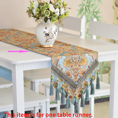 #ad 1PCS Retro Jacquard Table Runner Tassel Bead Baroque Tablecloth Home Table Decor