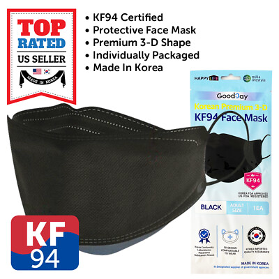 #ad 10 100 PCS KF94 BLACK Face Protective Mask Made in Korea KFDA Approved Adult