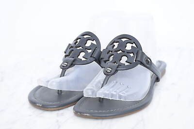 #ad Tory Burch Women#x27;s Miller Gray Leather Thong Sandals Sz 7 Flip Flop Summer $99.95