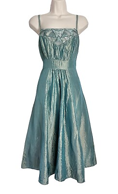 #ad Vintage 90s Monsoon Prom Dress Size 10 Sea Crushed Taffeta Sequin Cocktail
