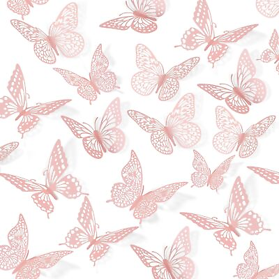 #ad SAOROPEB 3D Butterfly Wall Decor 48 Pcs 4 Styles 3 Sizes Pink Butterfly Birthda