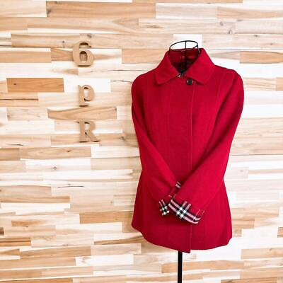 #ad Retro Burberry London Cashmere Wool Blend Coat Plaid Pattern M Red