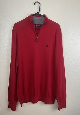 #ad Nautica Mens 1 4 Zip Pullover Sweater Small Red New