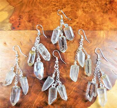 #ad Long Quartz Crystal Point Dangle Earrings Crystal Silver Healing Crystals