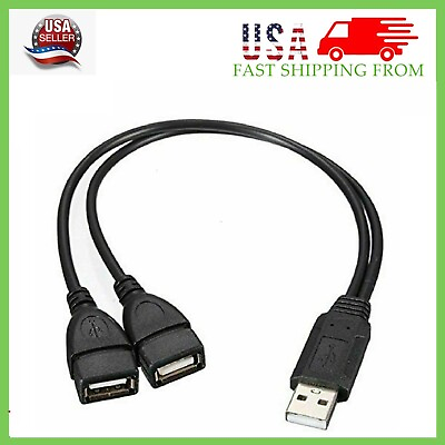 #ad USB 2.0 A Male To 2 Dual USB Female Jack Y Splitter Hub Power Cord Adapter Cable