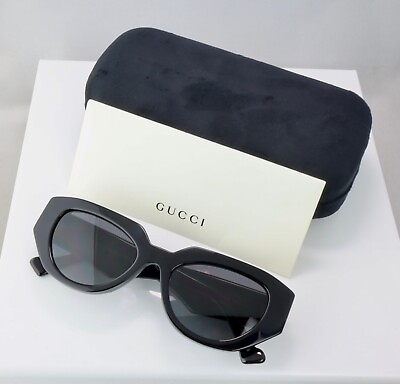 #ad Gucci GG1421S 001 51mm Cat Eye Black Women Sunglasses with Grey Lens