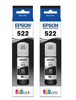 #ad Epson 522 EcoTank Genuine Ink Ultra high Capacity Black Bottle Twin size 65ml x2