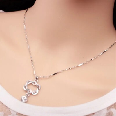 #ad Fashion Women Necklaces Jewelry DoubleHeart Pendant Necklace Jewelries Chain...