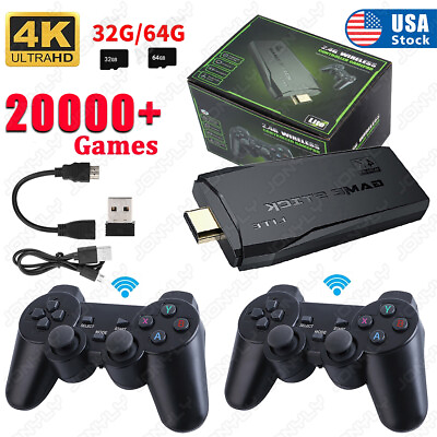 #ad HDMI 4K TV Game Stick Console Built in 64GB 30000 Video Games2 Wireless Gamepad