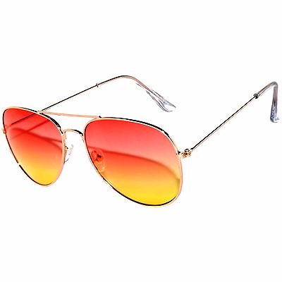 #ad COLORED RED YELLOW LENS AVIATOR STYLE METAL SUNGLASSES SILVER FRAME 99% UVB