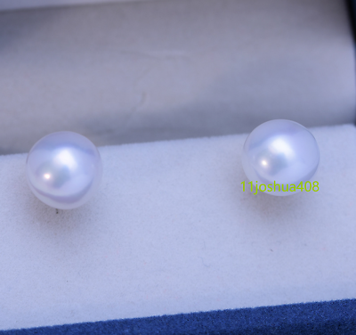 #ad Hot AAA 10 11mm Natural round Akoya white pearl earrings 18K yellow gold