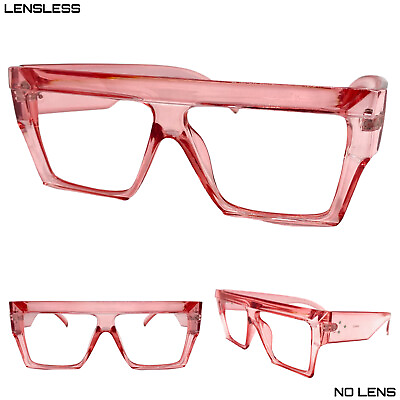 #ad Oversized RETRO Style Lensless Eye Glasses Super Thick Pink Frame Only NO Lens