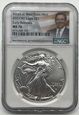 #ad 2023 W SILVER EAGLE EARLY RELEASES STRUCK AT WEST POINT NGC MS70 RON DESANTIS