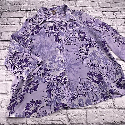 #ad White Stag Button Up Shirt Blouse Women#x27;s 2X 18 20 Purple Floral 3 4 Sleeve